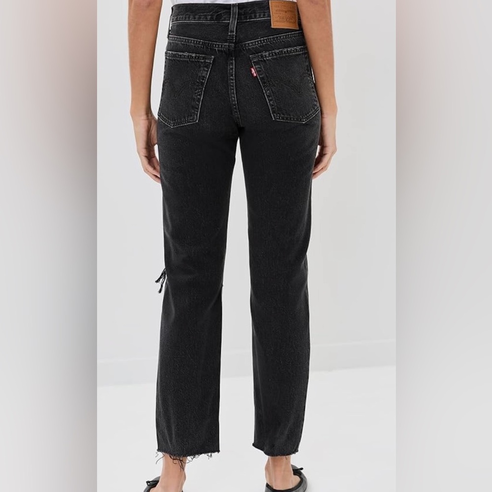 Levi's Women Wedgie Straight Distressed Button Fly Faded Black Denim Jean Sz 24
